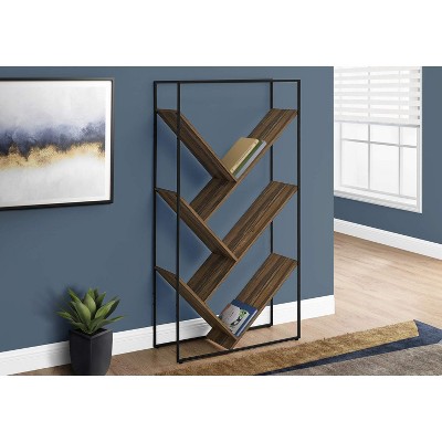 Brown Reclaimed Wood-Look 5-Tier Bookshelf with Black Metal Frame