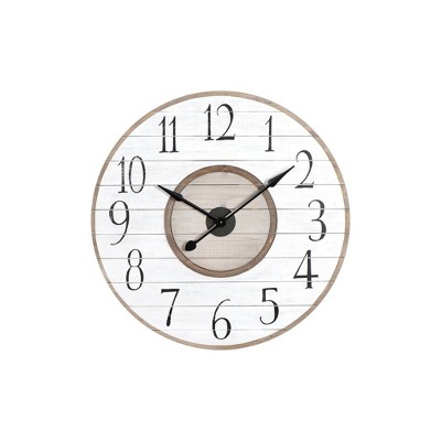 36" Round Distressed Wood Slat Clock White - 3R Studios