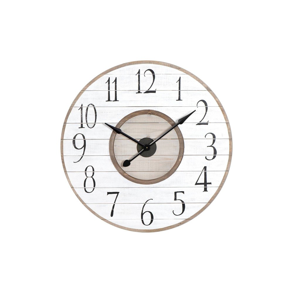 Photos - Wall Clock 36" Round Distressed Wood Slat Clock White - Storied Home