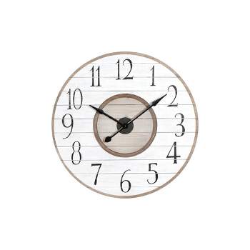 36" Round Distressed Wood Slat Clock White - Storied Home