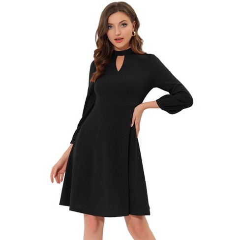 BEAUSY Long-Sleeve Mock Neck Midi A-Line Dress