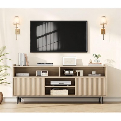 Fluted TV Stand for 65-70 Inch TVs – Modern Entertainment Center with Adjustable Storage