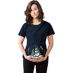 Maternity Snow Globe  T Shirt Funny Cute Christmas Reveal Pregnancy Announcement - Crazy Dog Maternity T Shirt - 1 of 4