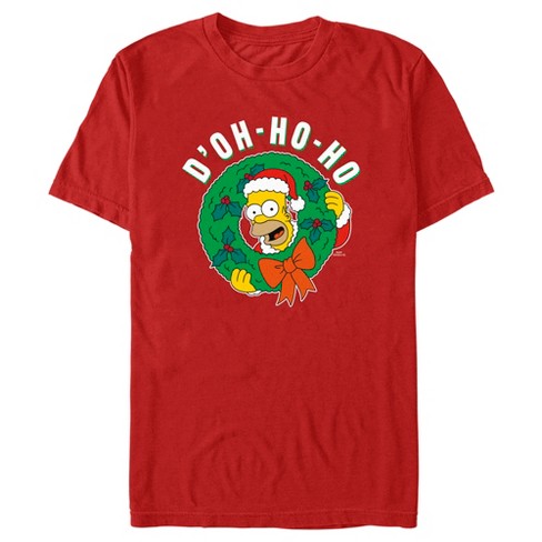 Men's The Simpsons Christmas Homer Doh-Ho Wreath T-Shirt - Red - X Large