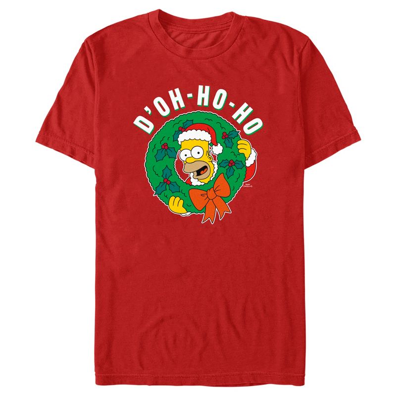 Men's The Simpsons Christmas Homer Doh-Ho Wreath T-Shirt, 1 of 6
