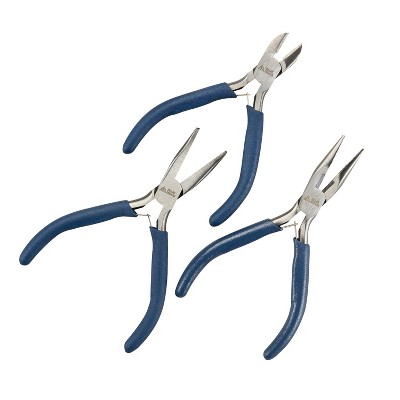 Pliers set, carbon steel and vinyl, blue, 3- to 4-inch mini with 8 x 3-1/4  x 1-inch case. Sold per 6-piece set. - Fire Mountain Gems and Beads