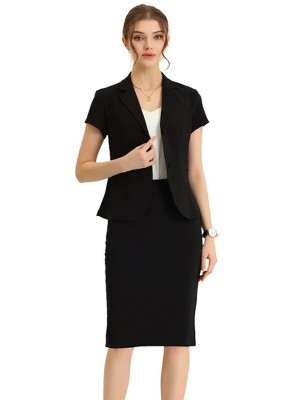 Allegra K Women's Long Sleeve Blazer and Pencil Skirt Suit Set 2 Pcs Black  X-Large