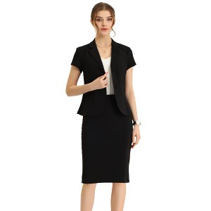 INSPIRE CHIC Women's Short Sleeve Blazer Jacket Pencil Skirt Business Suit Set 2 Pcs - 1 of 4
