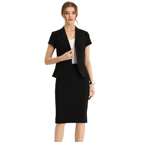Allegra K Women's Short Sleeve Blazer Jacket Pencil Skirt Business