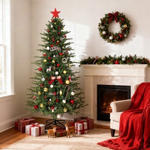 Artificial Christmas Tree,Premium Hinged Design with Warm White Colorful Lights, 8 Adjustable Lighting Modes,Elegant Holiday Decorations,Metal Base - 1 of 4