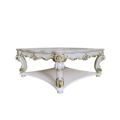 HomeRoots 58" Ivory and Gold Wood Square Coffee Table With Shelf