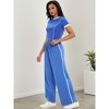 ATHLECHIC Women's 2 Piece Sets Short Sleeve Crew Neck Long Wide Leg with Pockets Pants - 3 of 4