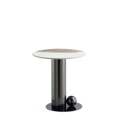 Modern Black and White Sintered Stone Round Accent Table