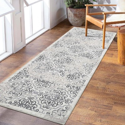 Machine Washable Area Rug, Soft Boho Neutral Geometric Carpet, Stain & Water Resistant Low Pile Faux Wool Rug for Living Room Bedroom Decor
