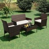 4-Piece Outdoor Patio Set, Rattan Loveseat, 2 Chairs & Glass Table w/ Cushions, For Garden, Poolside, Balcony - 3 of 4