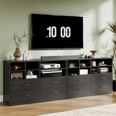 2-Pack Dresser for Bedroom with 4 Drawer & 6 Storage Cubbies, Modern Chest of Drawers, TV Stand Dresser for Living Room, Hallway, Black