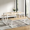 Dining Table Set for 4, Rectangle Dinner Breakfast Dinette with 2 Benches, 3 Piece, Dark Brown/Oak - 2 of 4