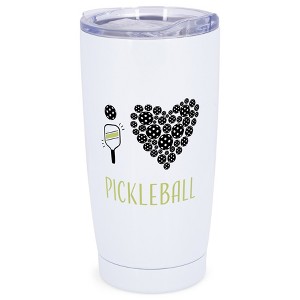 Elanze Designs 20 oz Stainless Steel On the Go Insulated Travel Tumbler With Push Top Lid, I Heart Pickleball White - 1 of 4