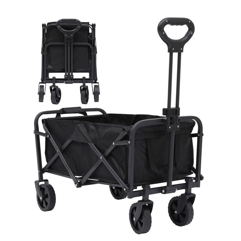 SUGIFT Folding Wagon Cart, Portable Large Capacity Wagon, Heavy Duty Outdoor Camping, Black, 1 of 8