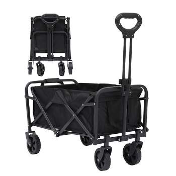 SUGIFT Folding Wagon Cart, Portable Large Capacity Wagon, Heavy Duty Outdoor Camping, Black