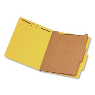 Pendaflex Reinforced Pressboard Classification Folders, 1.75" Expansion, 1 Divider, 4 Fasteners, Letter Size, Yellow Exterior, 10/Box