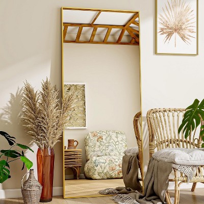 Mirror Full Length - 21" x 57" Floor Mirror with Stand, Aluminum Alloy Frame Full Body Mirror