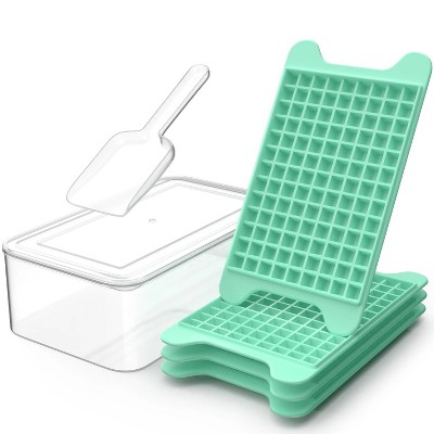 LunaLulinlk 4-piece set of mini ice cubes and ice bucket (with lid) Green small ice cubes with ice scoop