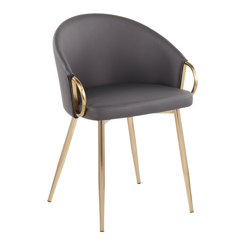 Photos - Chair Claire Contemporary and Glam Dining  Metal/Faux Leather Gold/Gray - L