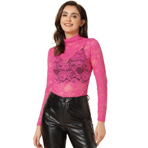 Allegra K Women's Mesh Crop Stars Mock Neck Party See Through Blouse :  Target