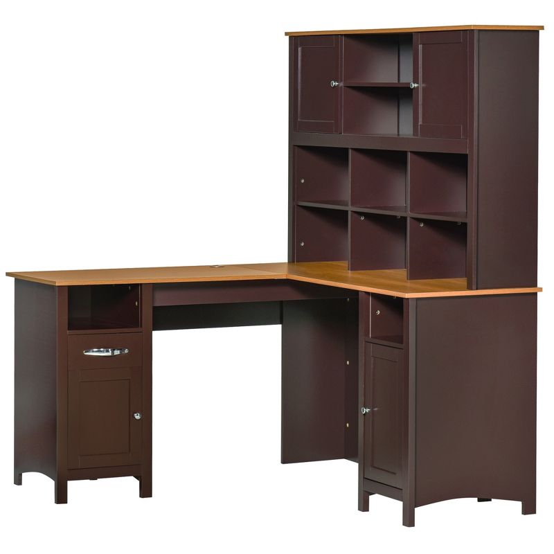 HOMCOM L-Shaped Computer Desk with Storage Shelves, Home Office Desk with Drawers and Cabinets, 4 of 7