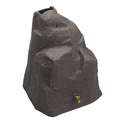 Good Ideas Rain Wizard Outdoor 42 Gallon Weatherproof Rain Barrel Rock with Brass Spout, Dark Granite