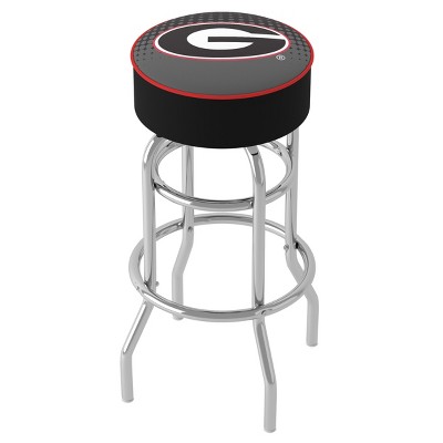 Adjustable Red Wood and Metal Swivel Bar Stool