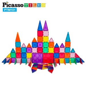 PICASSO-TILES Magnetic Tiles For Kids, 101PCS Construction STEM Building Blocks Educational Toy, Travel Size - 1 of 4
