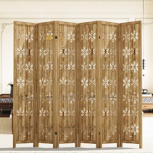 PexFix Room Divider Folding Screen Room Divider with Snowflake Pattern for Home Office Garden Bedroom Paulownia Wood - 1 of 4