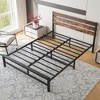 Queen Size Platform Bed Frame with Rustic Vintage Wood Headboard, Strong Metal Slats Support Mattress Foundation, No Box Spring Needed Rustic Brown - 2 of 3