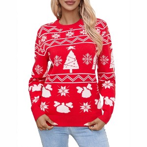 Coolmee Women's Ugly Christmas Sweater Casual Knitted Pullover Sweaters Long Sleeve Crew Neck Jumper Tops - 1 of 4