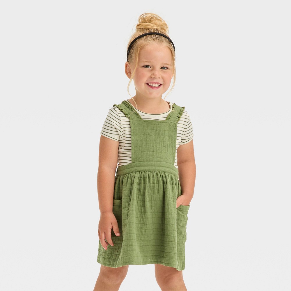 Toddler Girls' Short Sleeve Striped Skirtall Set - Cat & Jack™ Green 5T