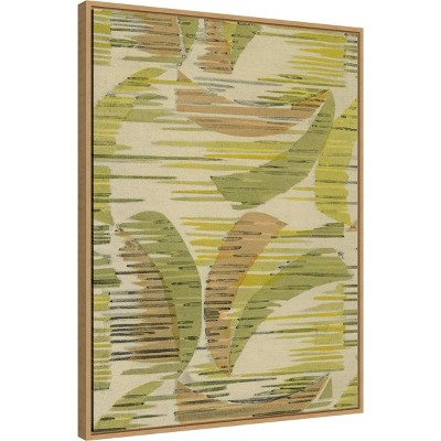 23" x 30" Green and Tan Abstract Botanical Framed Canvas Wall Art