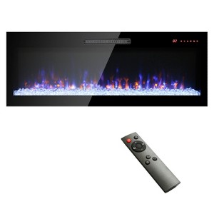 Recessed Ultra-Thin Tempered Glass Electric Fireplace with Remote, Multi-Color Flame & Emberbed, LED Light Heater - 1 of 4