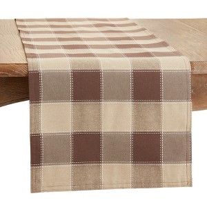 Saro Lifestyle Stitched Plaid Design Cotton And Poly Blend Table Runner - 1 of 3