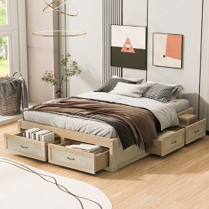 Queen Size Platform Bed with 6 Storage Drawers Antique White - 1 of 4