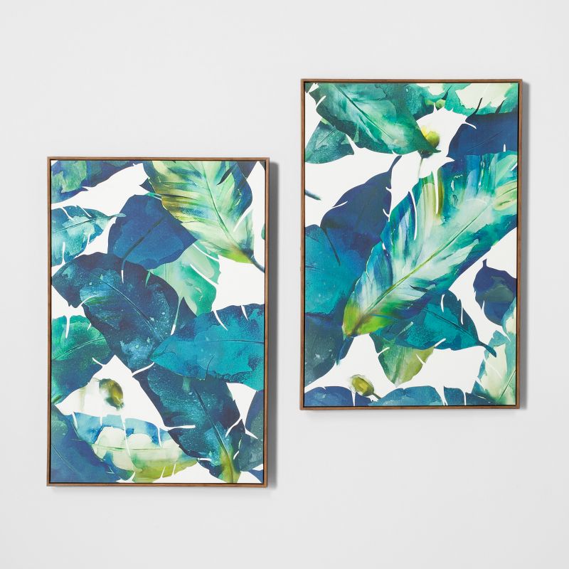 24&#34; x 36&#34; Tropical Palm 2pk Framed Wall Canvas Blue - Opalhouse&#8482;, 1 of 6