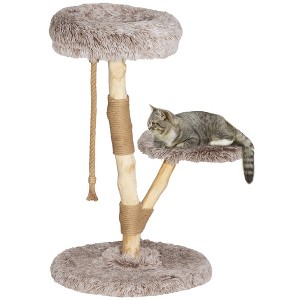 PawHut Cat Tree Tower, 35 Inch Modern Cat Tree for Indoor Adult Cats with Wooden Scratching Posts, Cat Bed & Rope Cat Toy, Brown - 1 of 4