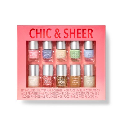 Mini Nail Polish Gift Set - Chic & Sheer - 10ct