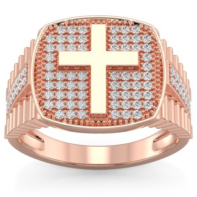 Pompeii3 3/4Ct Men's Diamond Cross Ring 10k Gold Lab Created