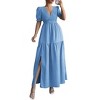 Womens Deep V Neck Short Sleeve Side Slit Smocked Midi Dress - 2 of 4