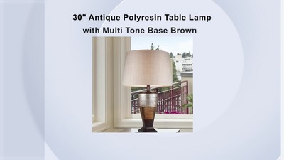 30" Bronze and Espresso Polyresin Table Lamp with Linen Shade