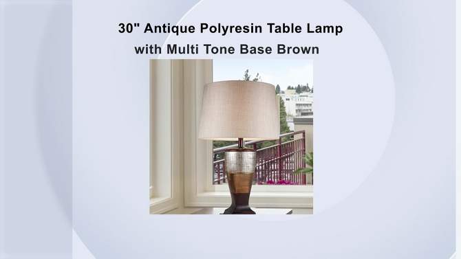 30&#34; Antique Polyresin Table Lamp with Multi Tone Base (Includes CFL Light Bulb) Brown - Ore International, 2 of 6, play video