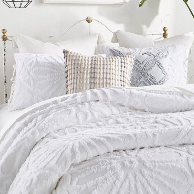 White Cotton Reversible Full Comforter Set with Medallion Pattern