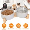 iMountek "Double 28.7oz Ceramic Pet Bowls with Wooden Stand - Raised Feeder for Small Dogs & Cats" Grey - 3 of 4